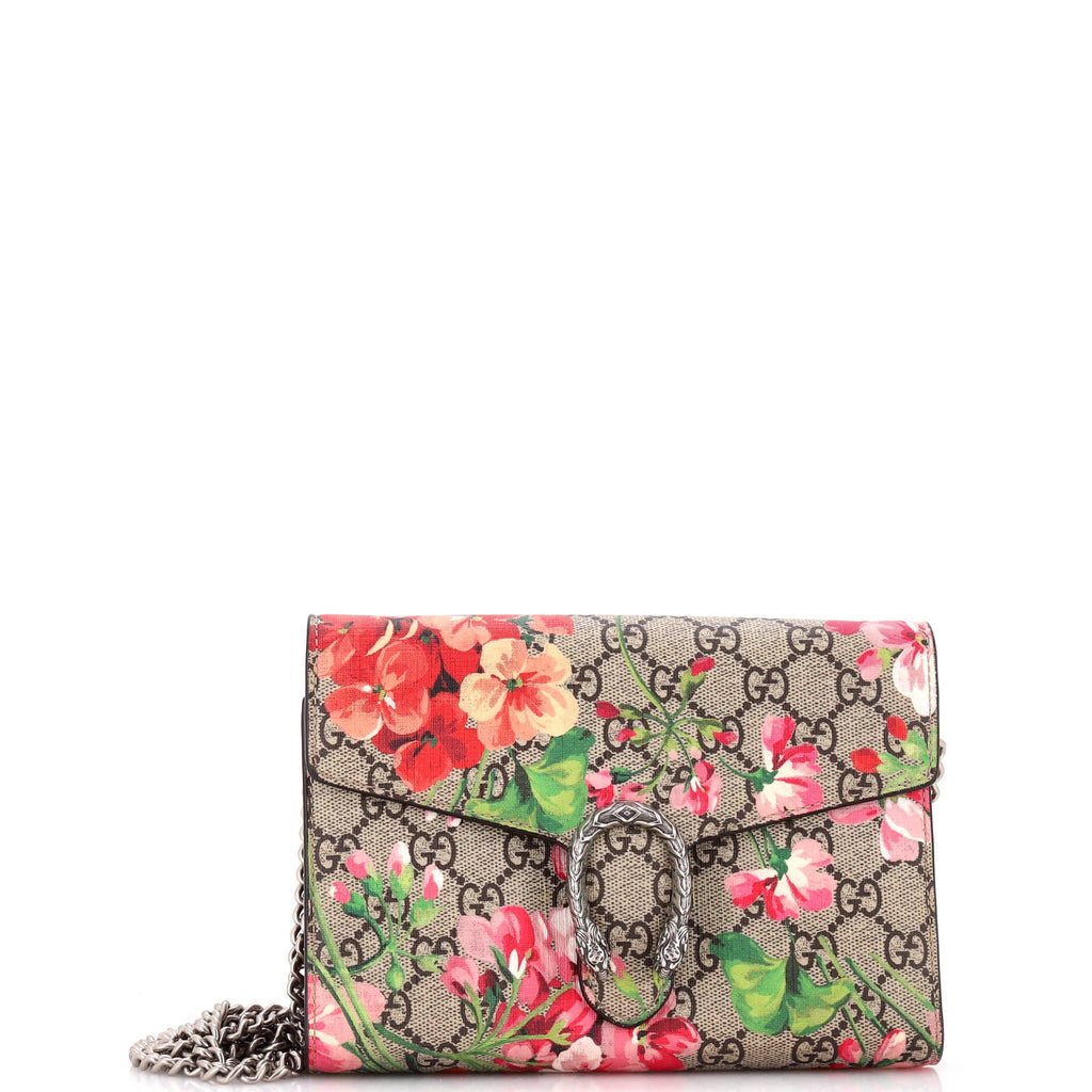 Dionysus Chain Wallet Blooms Print GG Coated Canvas Small