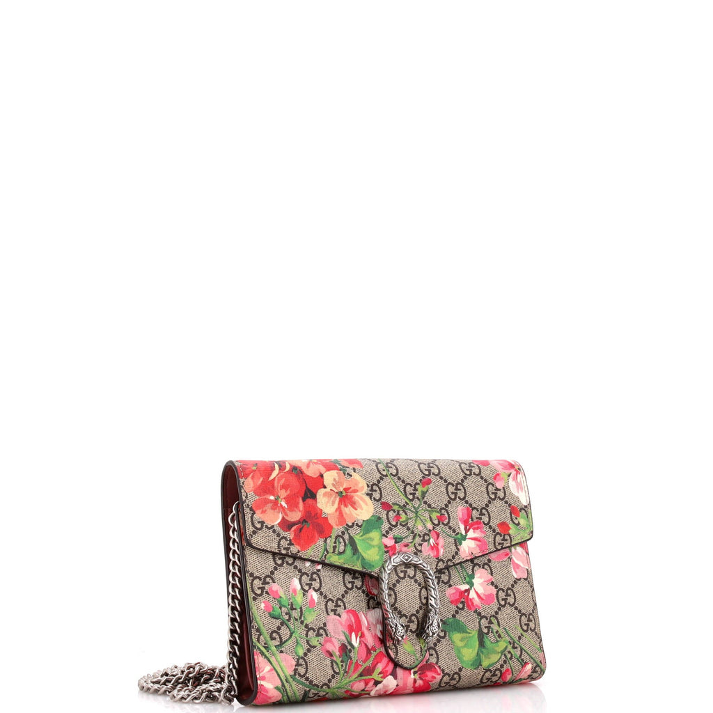 Dionysus Chain Wallet Blooms Print GG Coated Canvas Small