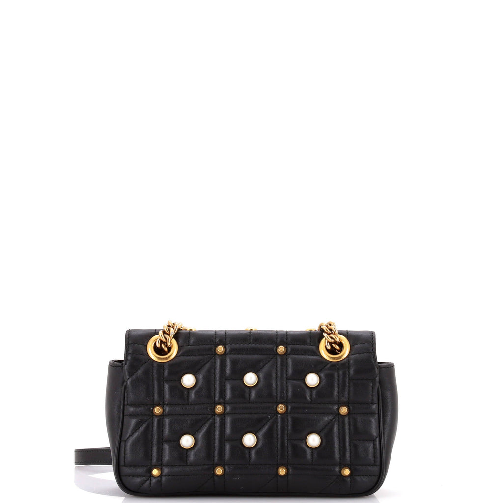 Pearly GG Marmont Flap Bag Embellished Matelasse Leather Mini