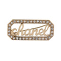 Swirling Logo Brooch Metal with Crystal and Faux Pearls