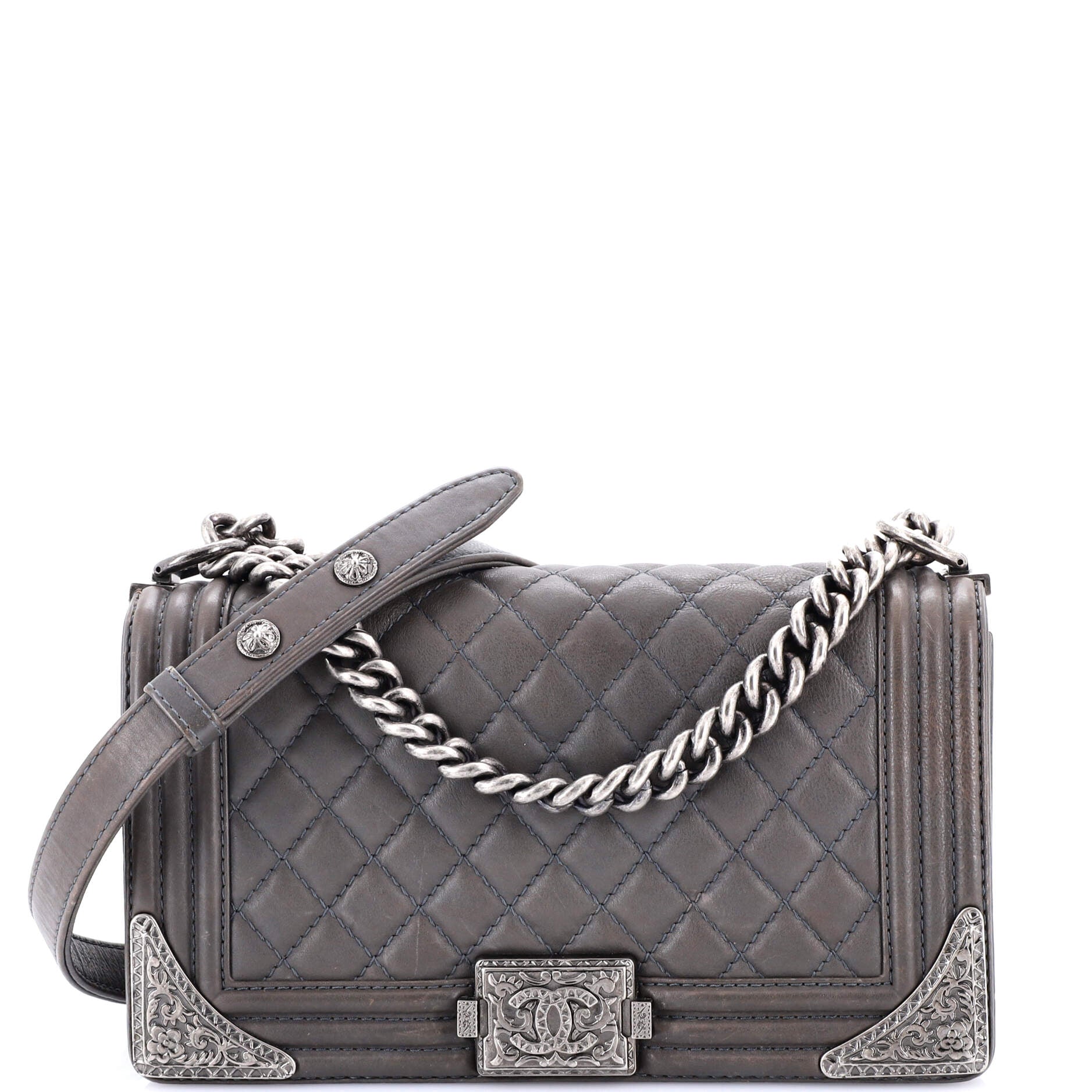 Paris-Dallas Boy Flap Bag Quilted Calfskin with Metal Adornments Old Medium