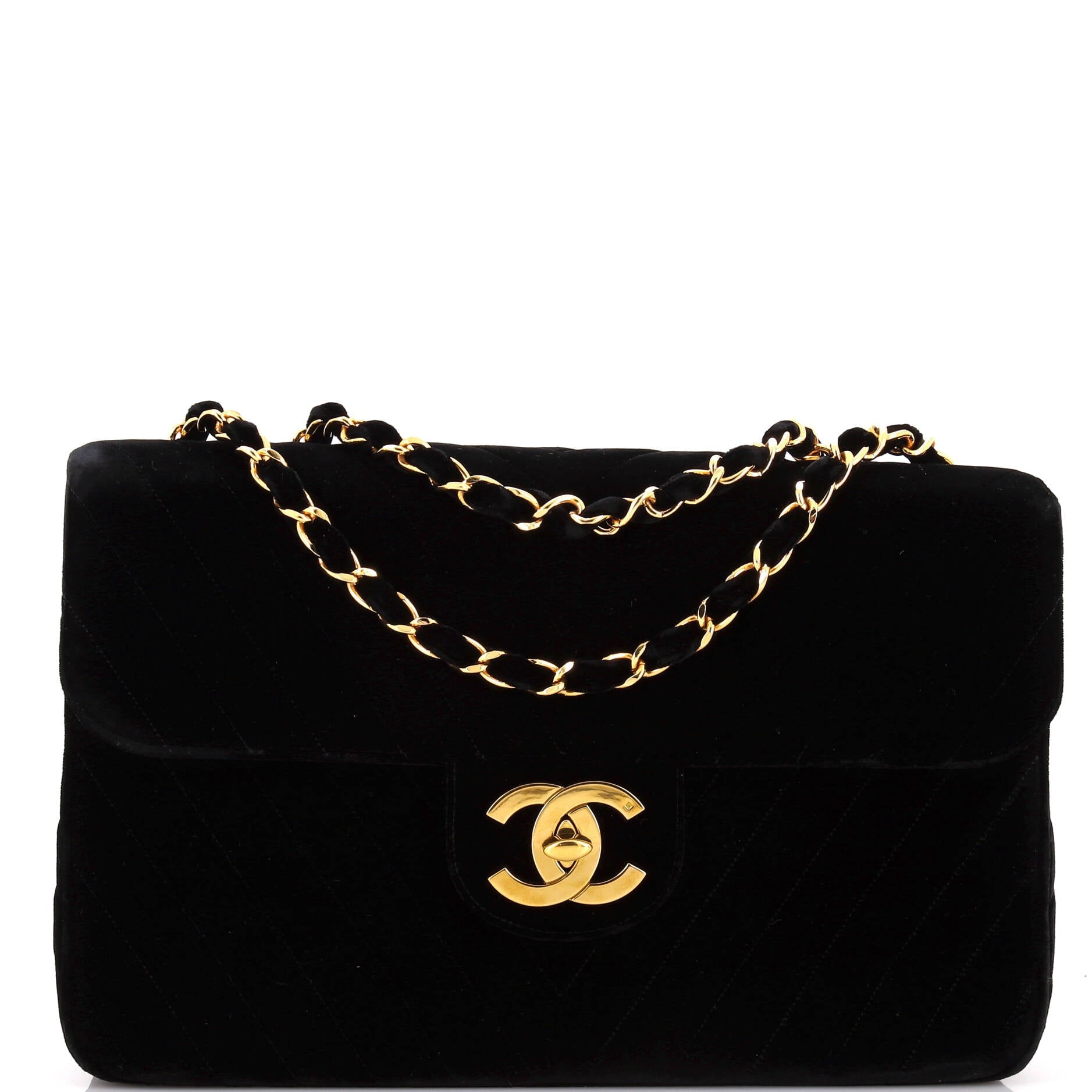 Vintage Classic Single Flap Bag Chevron Velvet Maxi