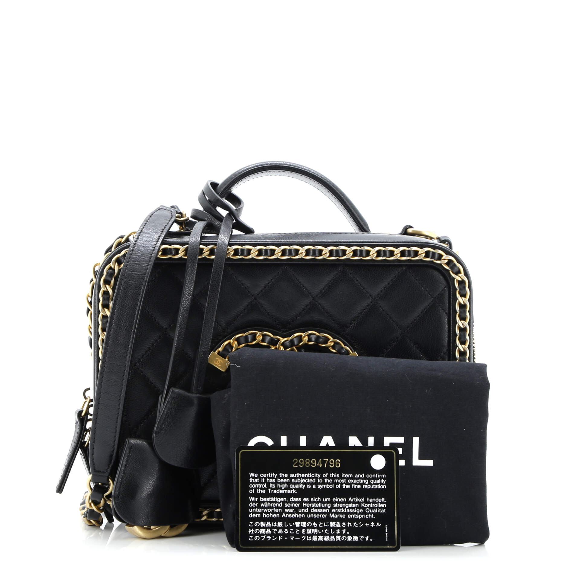 Filigree Vanity Case Quilted Goatskin with Chain Detail Medium