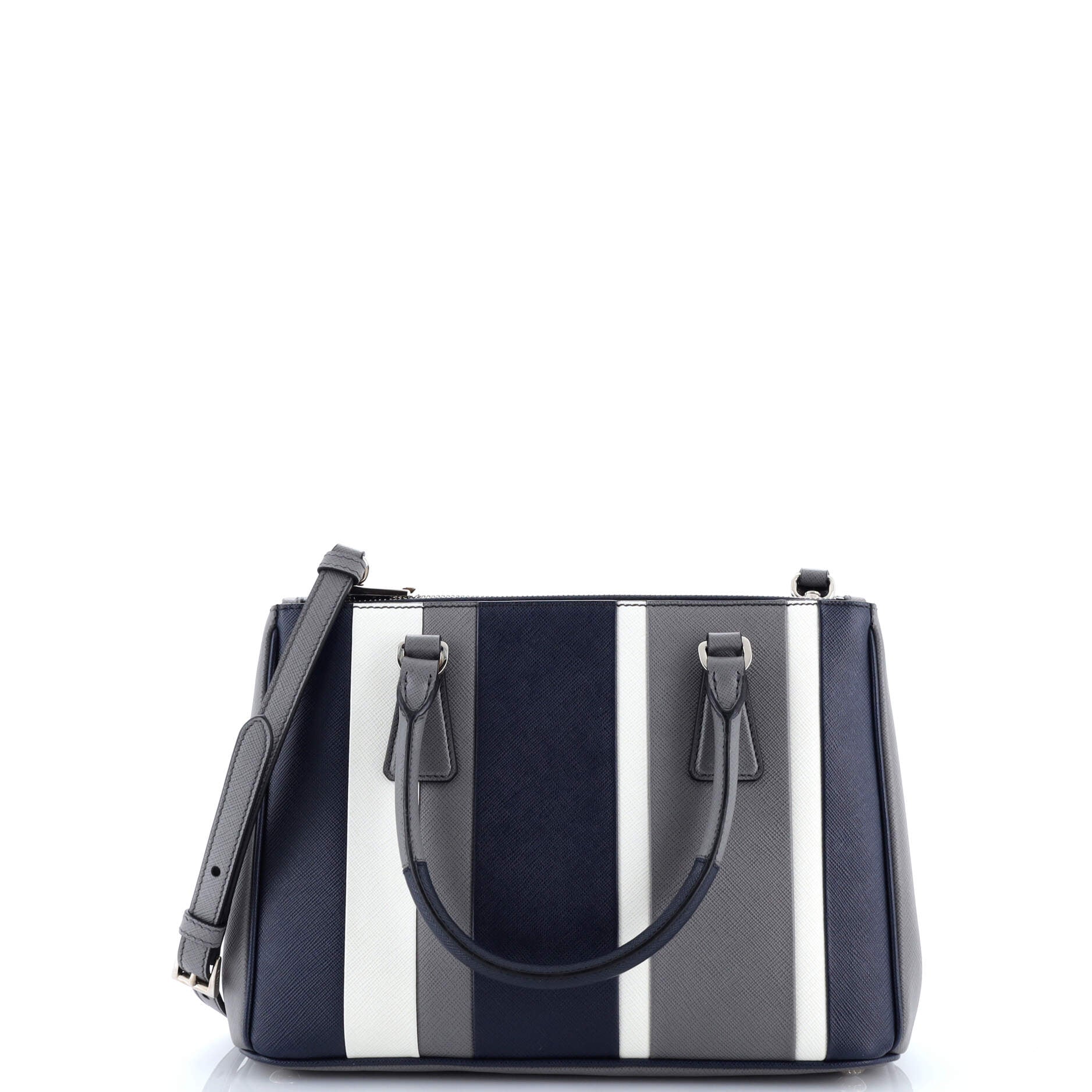 Double Zip Lux Tote Striped Saffiano Leather Small