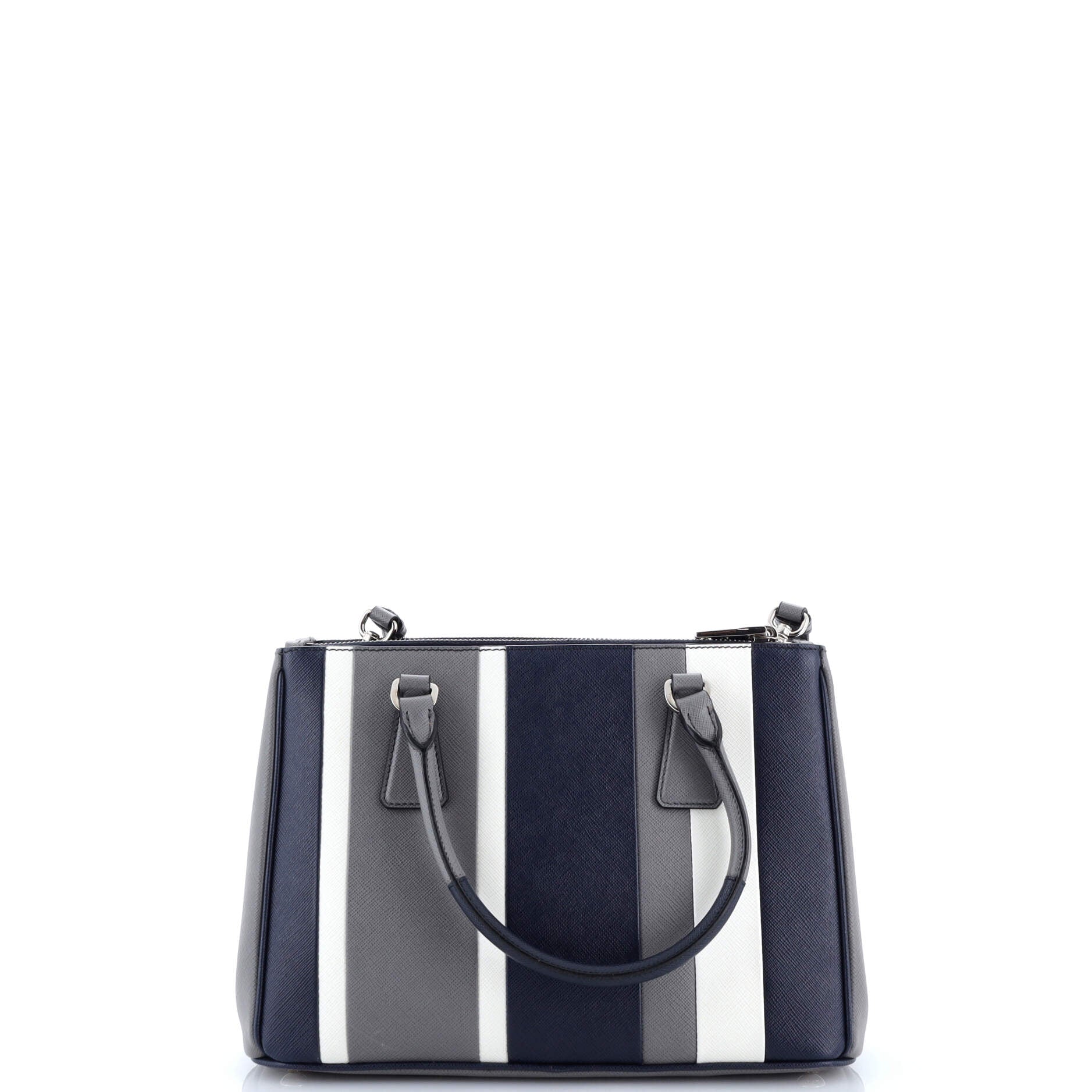 Double Zip Lux Tote Striped Saffiano Leather Small