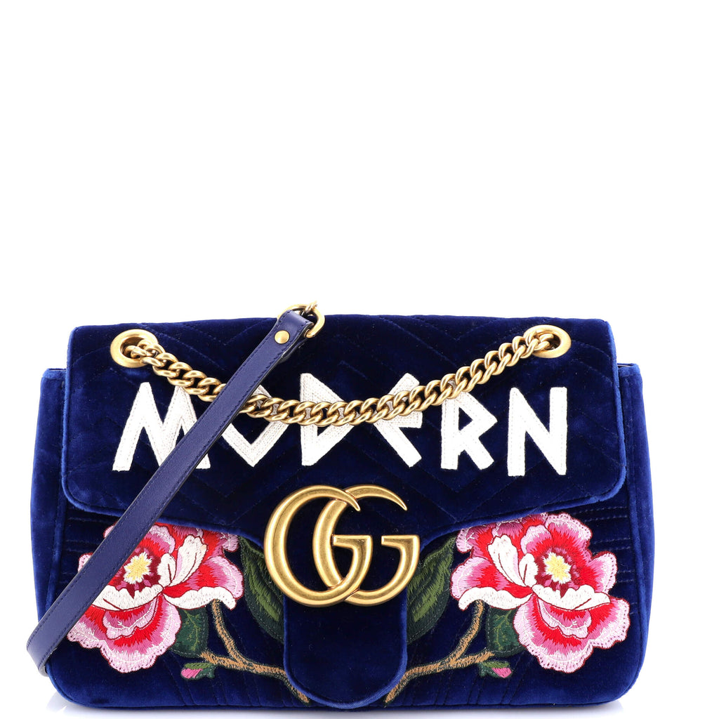 GG Marmont Flap Bag Embroidered Matelasse Velvet Medium