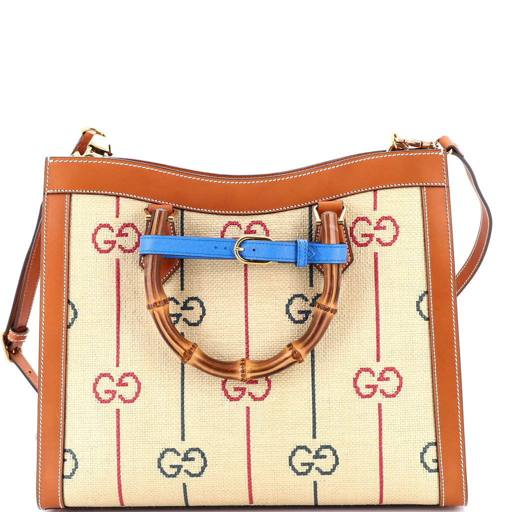 Diana NM Bamboo Handle Tote GG Raffia Medium