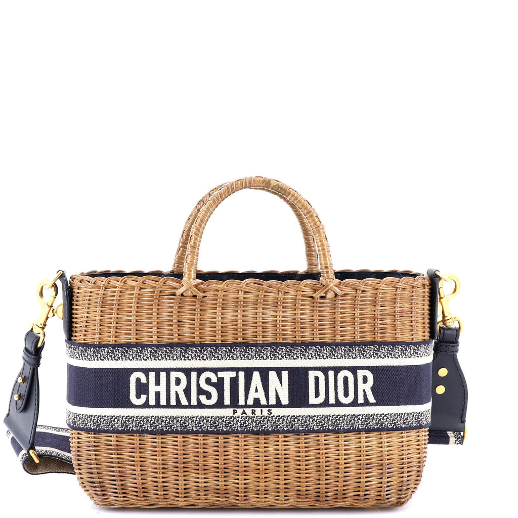 Basket Bag Wicker and Oblique Canvas Large