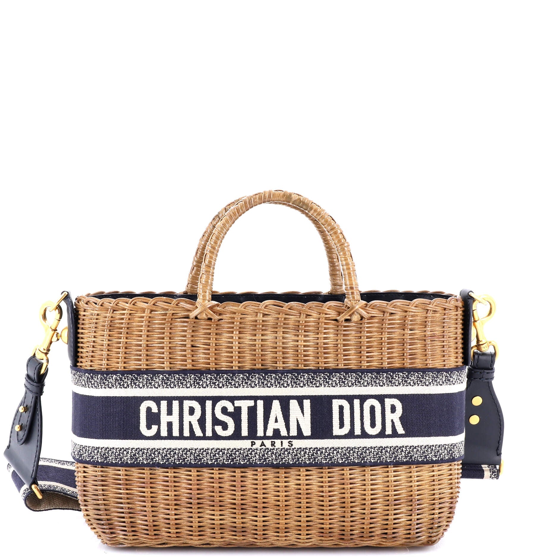 Basket Bag Wicker and Oblique Canvas Large