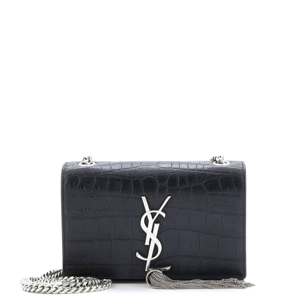 Classic Monogram Tassel Crossbody Bag Crocodile Embossed Leather Small