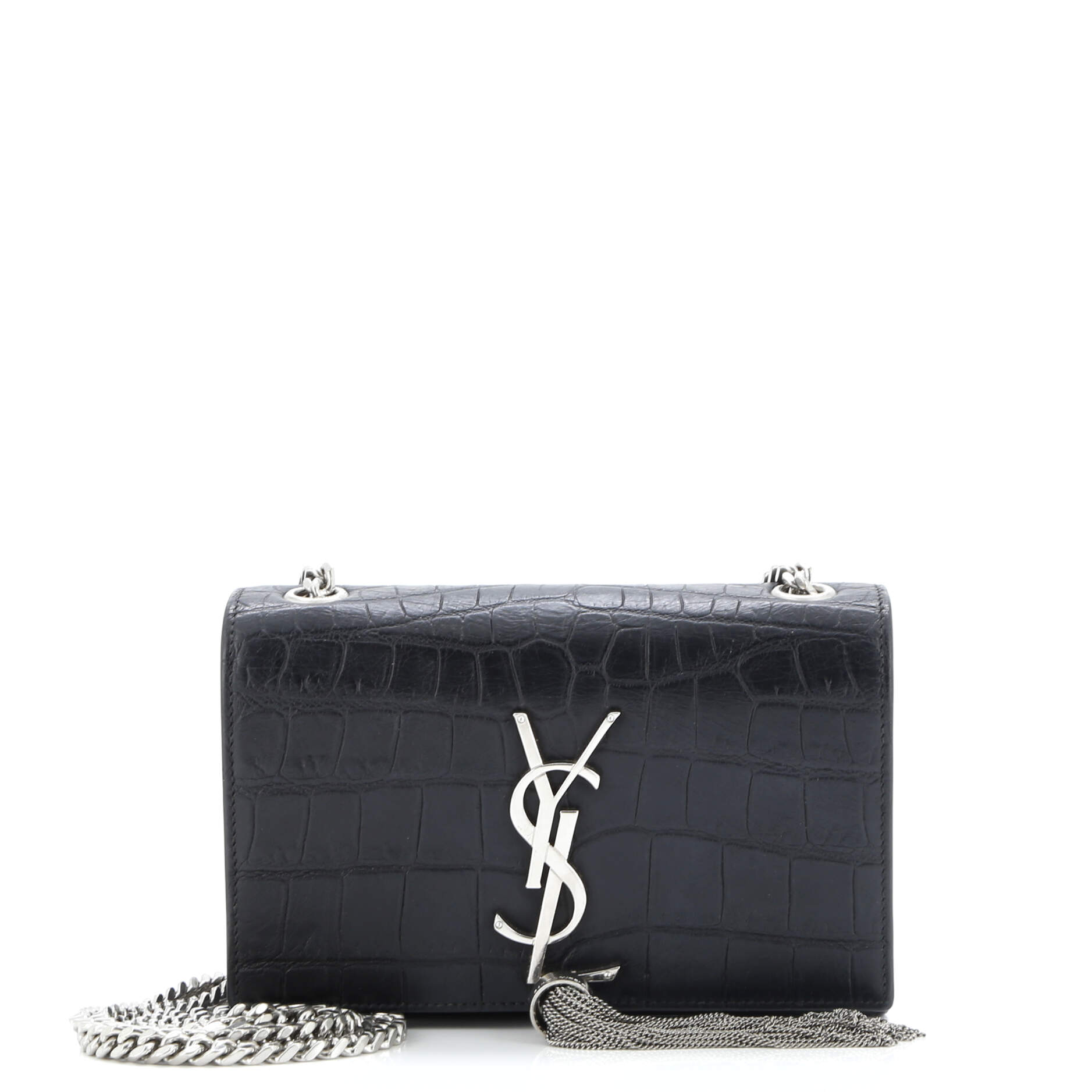 Classic Monogram Tassel Crossbody Bag Crocodile Embossed Leather Small