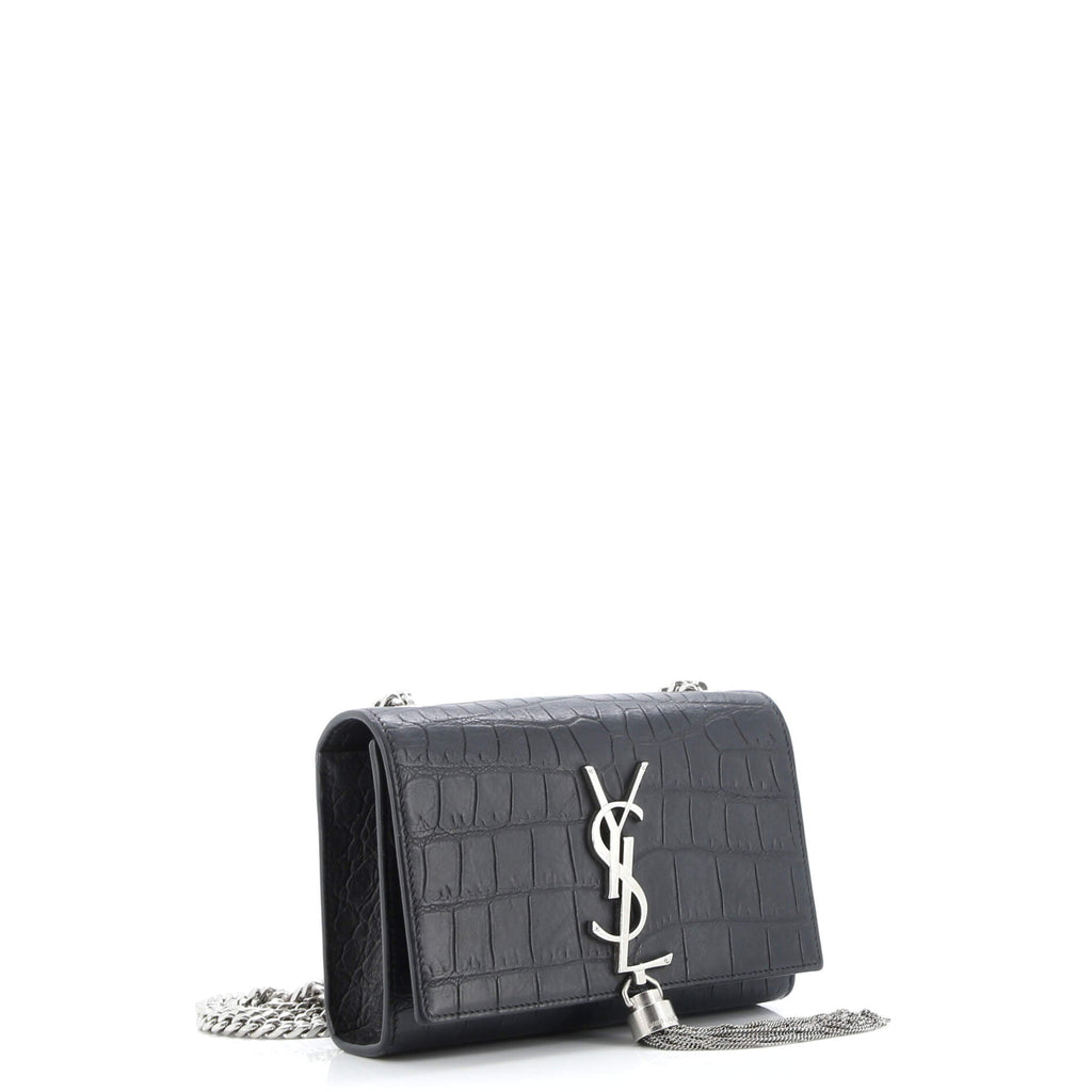 Classic Monogram Tassel Crossbody Bag Crocodile Embossed Leather Small