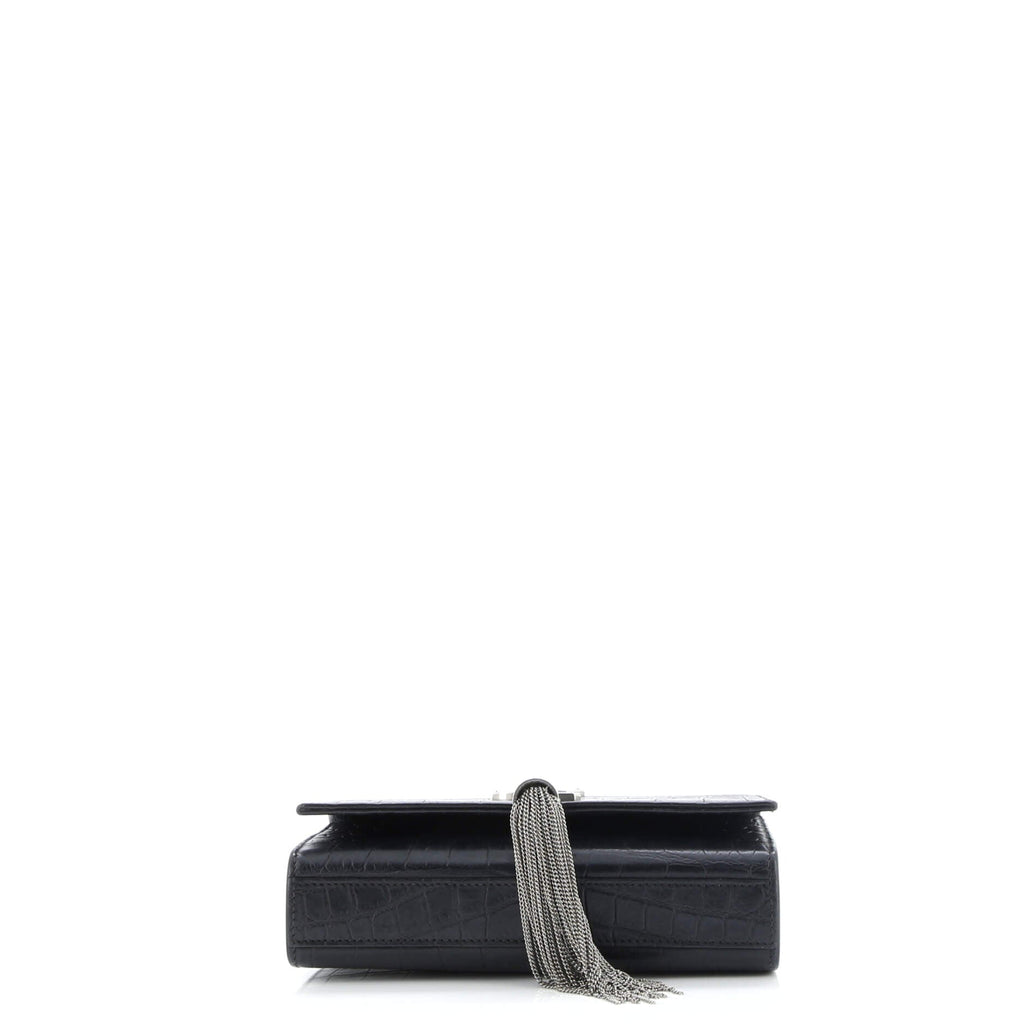 Classic Monogram Tassel Crossbody Bag Crocodile Embossed Leather Small