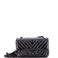 So Black Classic Single Flap Bag Chevron Crumpled Patent Mini