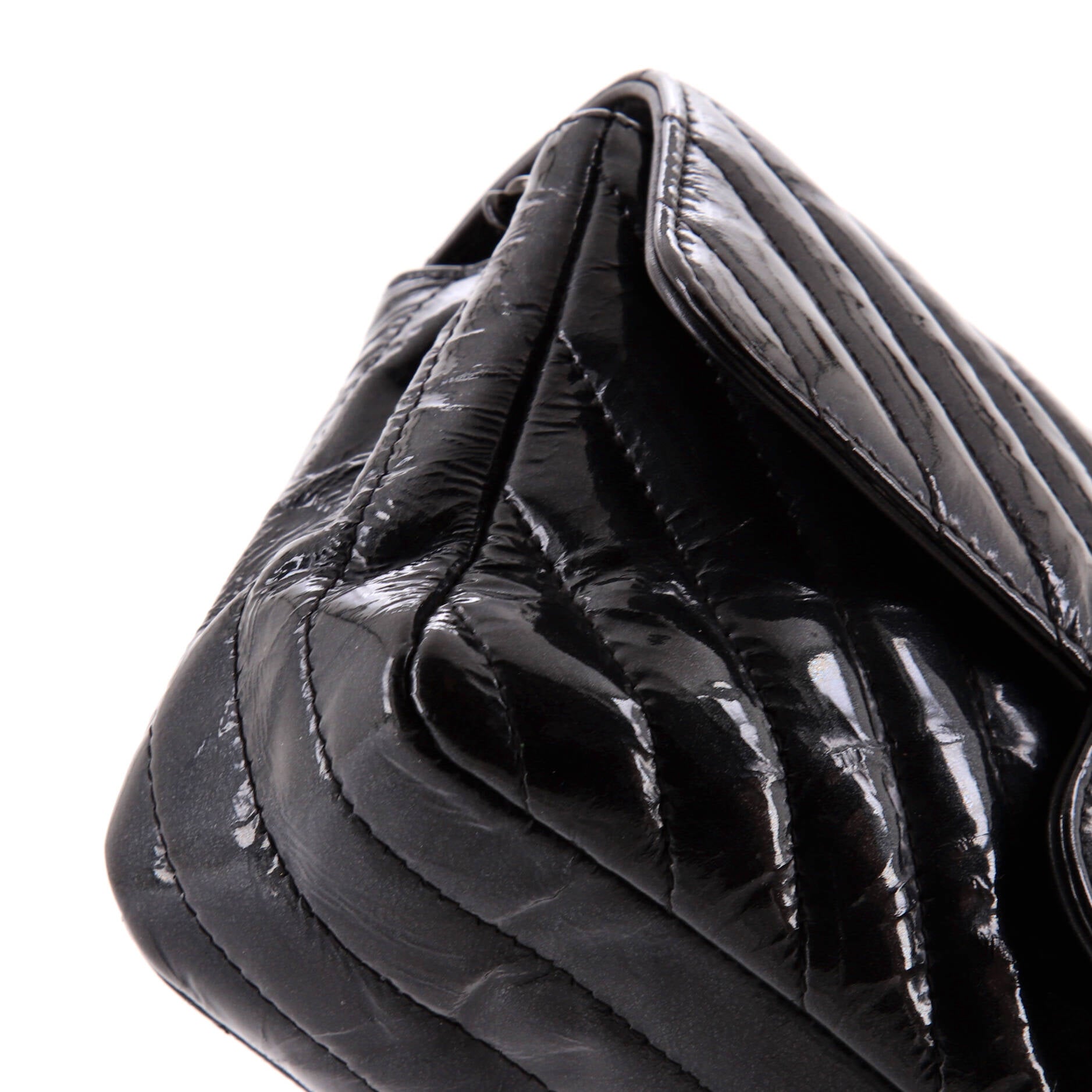 So Black Classic Single Flap Bag Chevron Crumpled Patent Mini