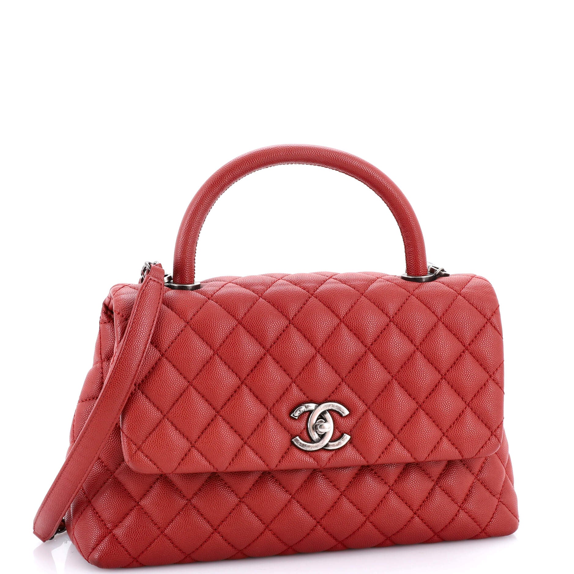 Coco Top Handle Bag Quilted Caviar Small