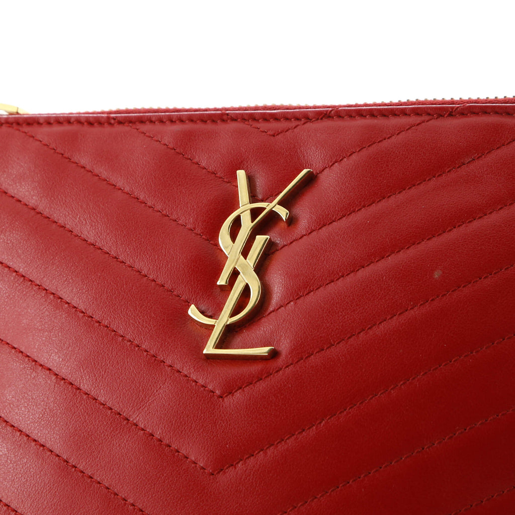 Classic Monogram Wristlet Pouch Matelasse Chevron Leather Small