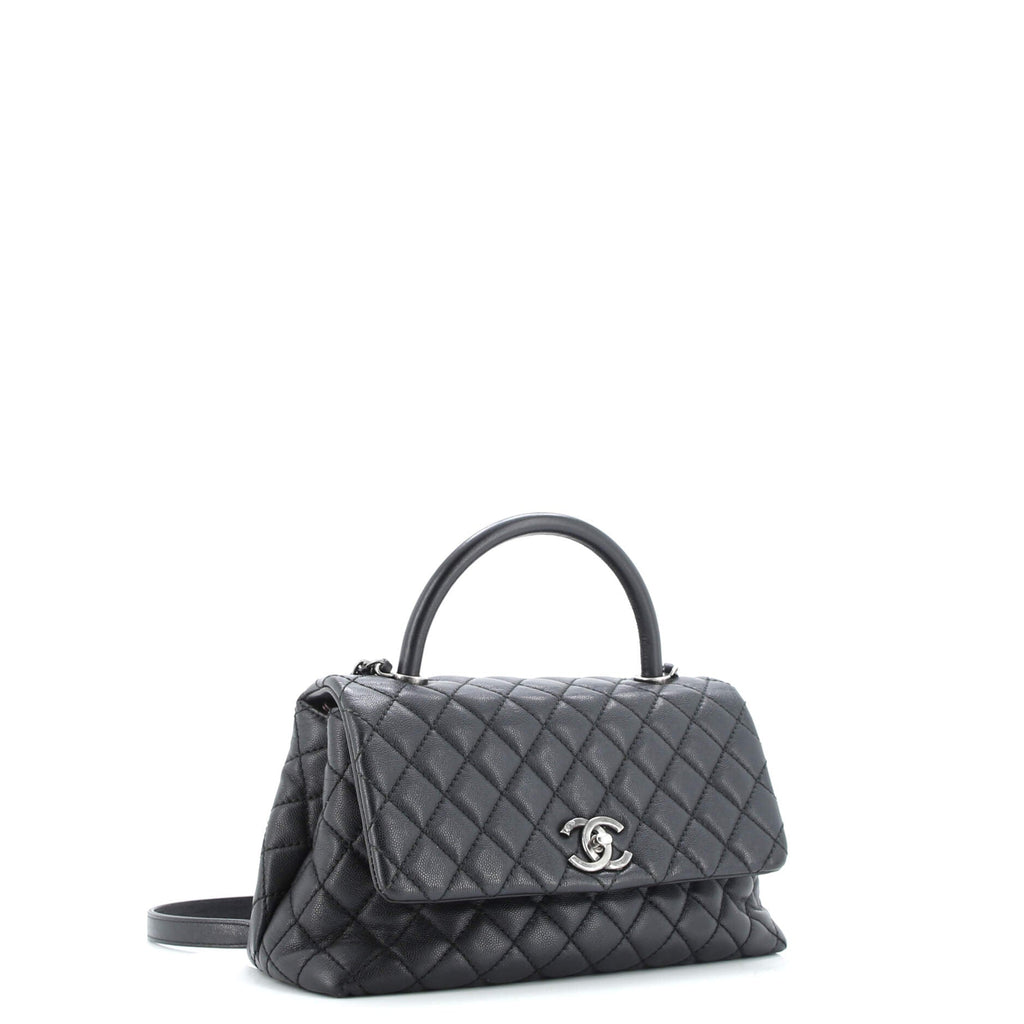 Coco Top Handle Bag Quilted Caviar Small