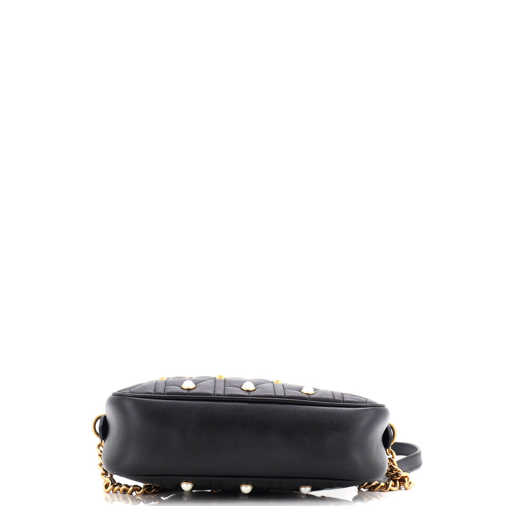 Pearly GG Marmont Shoulder Bag Embellished Matelasse Leather Small