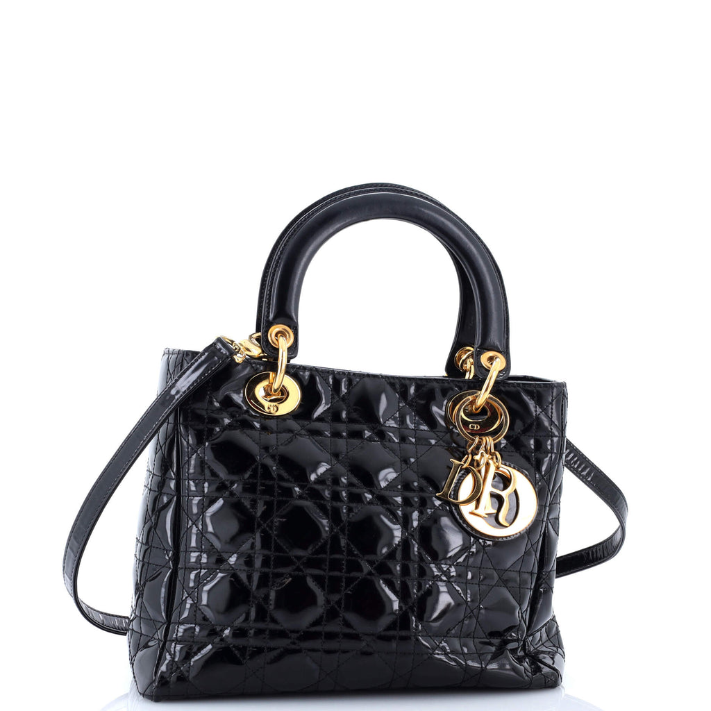 Vintage Lady Dior Bag Cannage Quilt Patent Medium