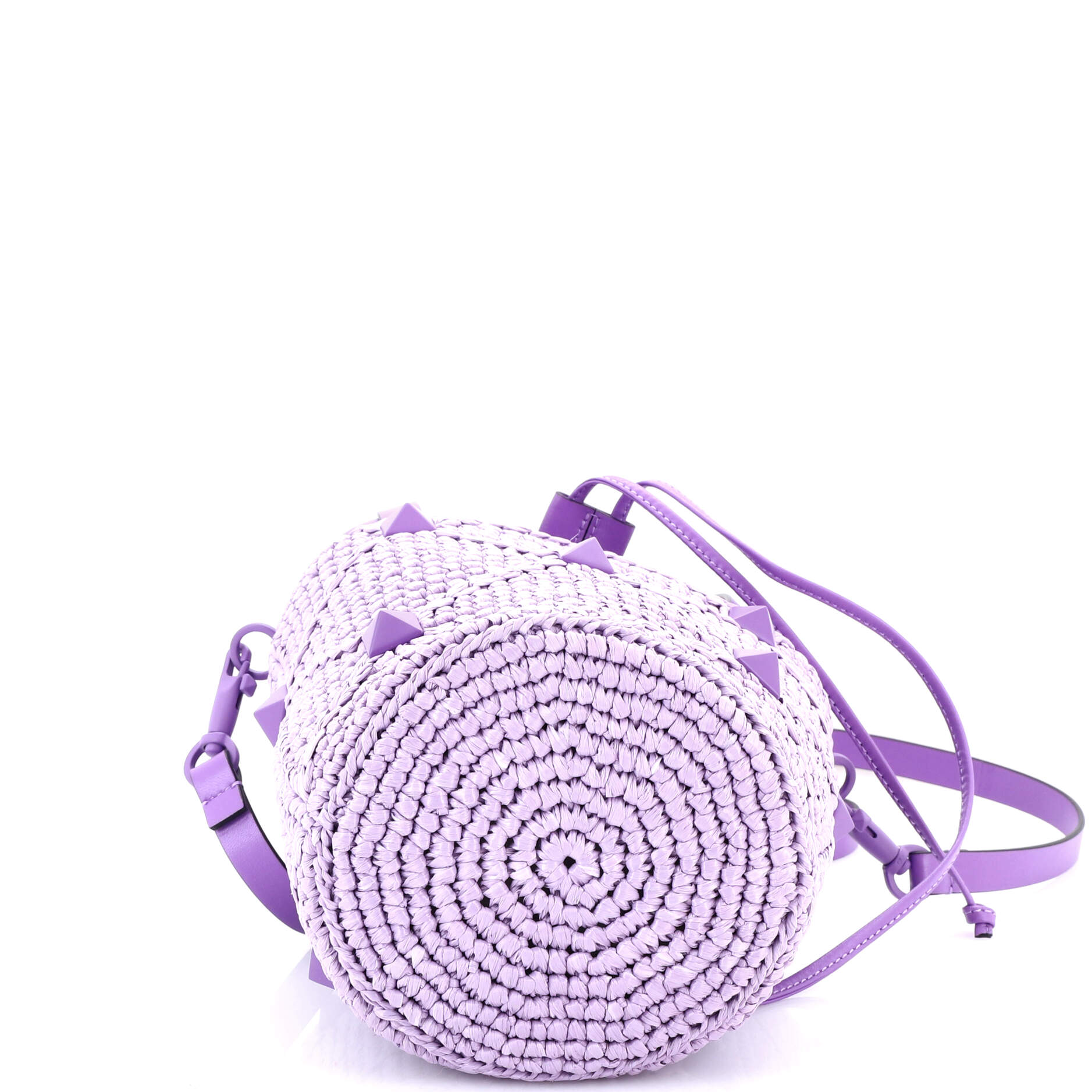 Roman Stud Bucket Bag Raffia and Leather