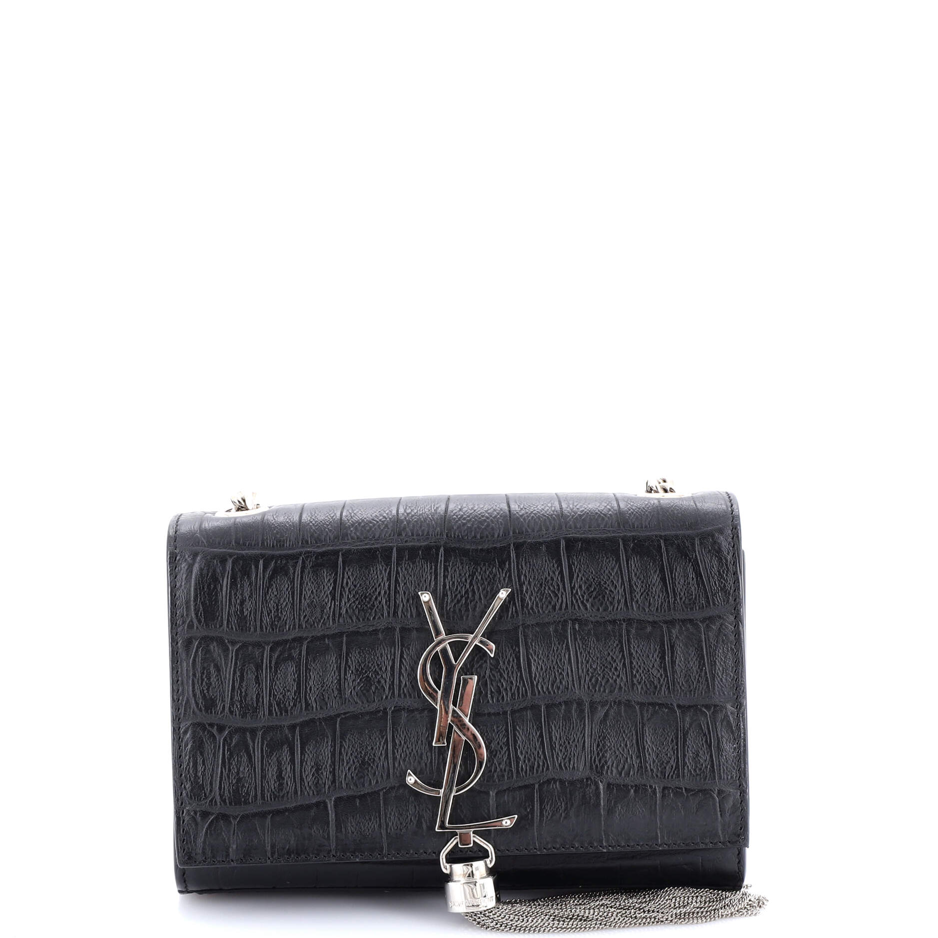 Classic Monogram Tassel Crossbody Bag Crocodile Embossed Leather Small