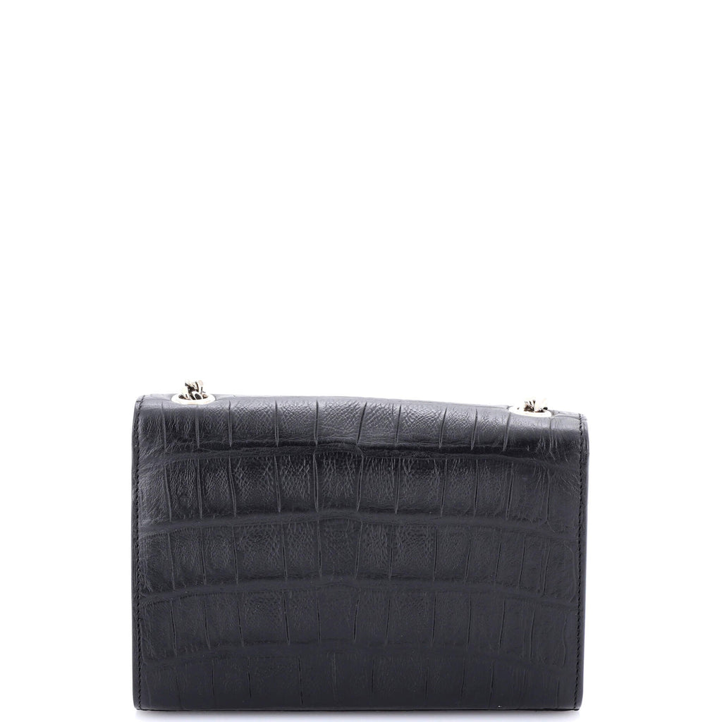 Classic Monogram Tassel Crossbody Bag Crocodile Embossed Leather Small
