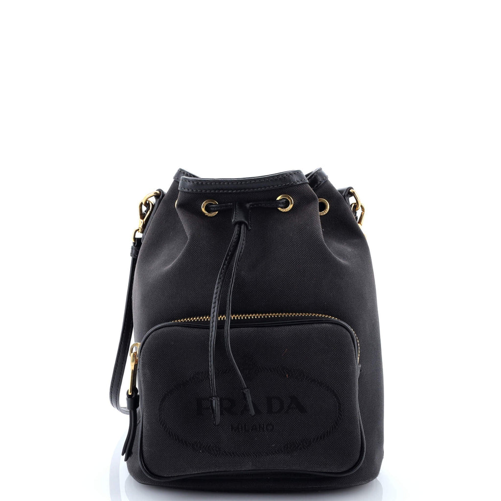 Logo Drawstring Bucket Bag Canvas