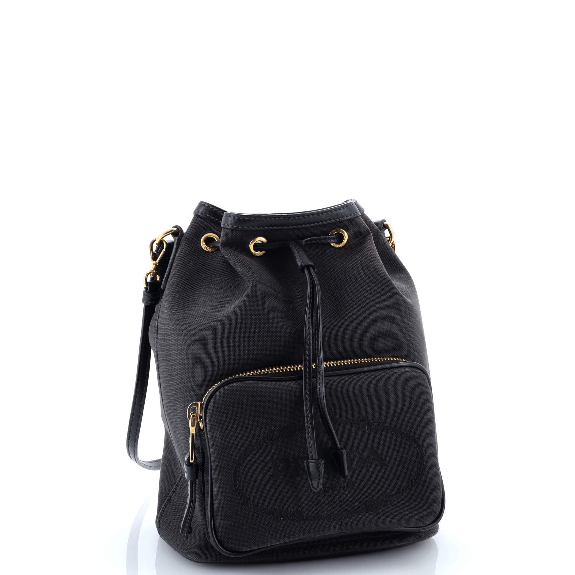 Logo Drawstring Bucket Bag Canvas