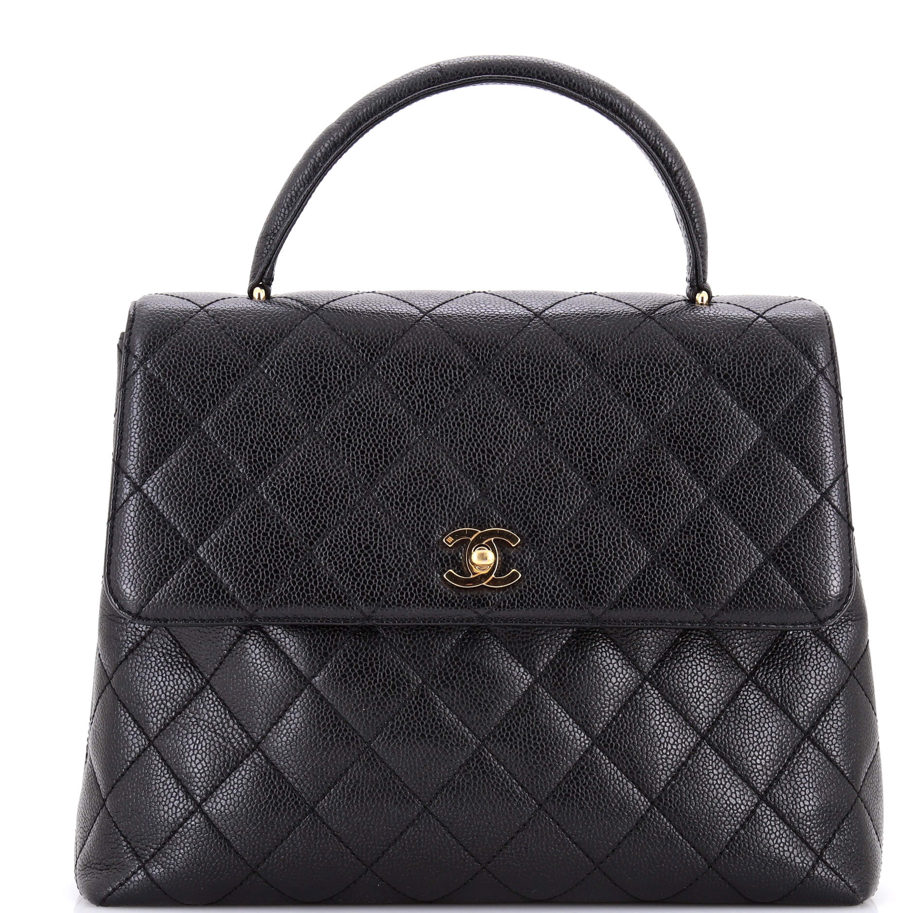 Vintage Classic Top Handle Flap Bag Quilted Caviar Jumbo