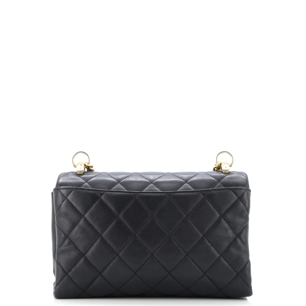Pearl CC Accordion Flap Bag Quilted Calfskin Medium