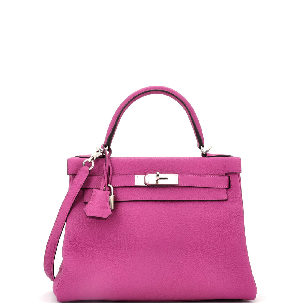 Kelly Handbag Rose Pourpre Togo with Palladium Hardware 28
