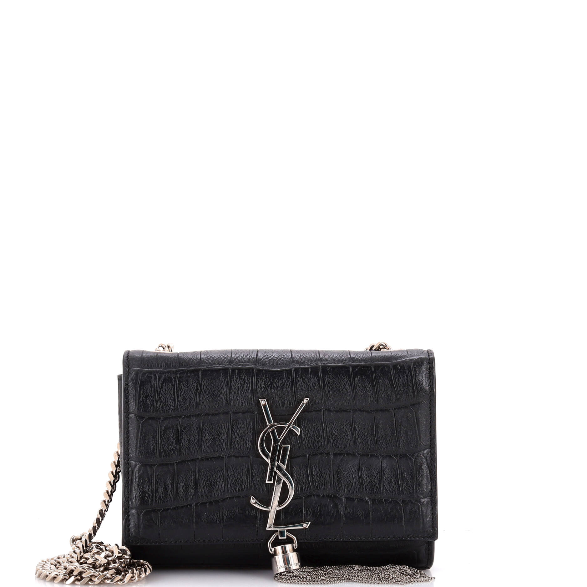 Classic Monogram Tassel Crossbody Bag Crocodile Embossed Leather Small