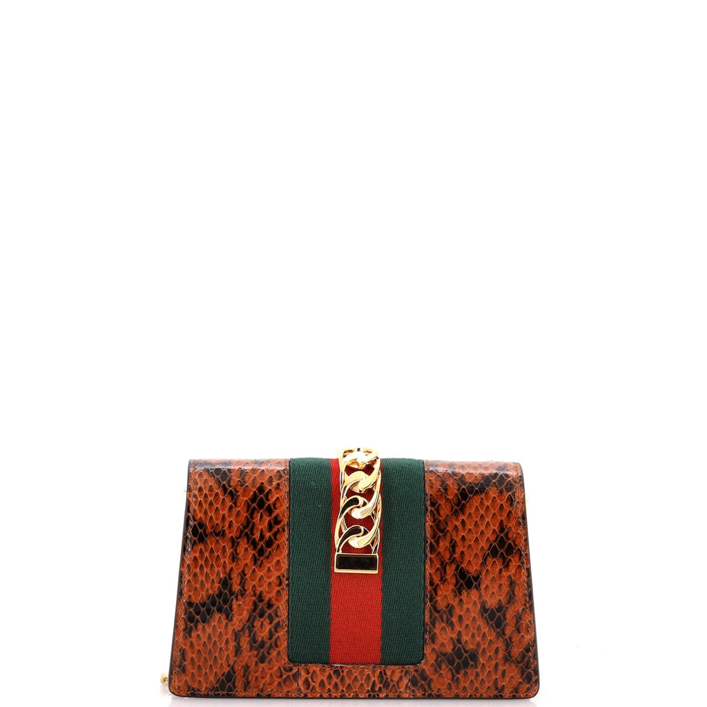 Sylvie Chain Shoulder Bag Embroidered Snakeskin Super Mini