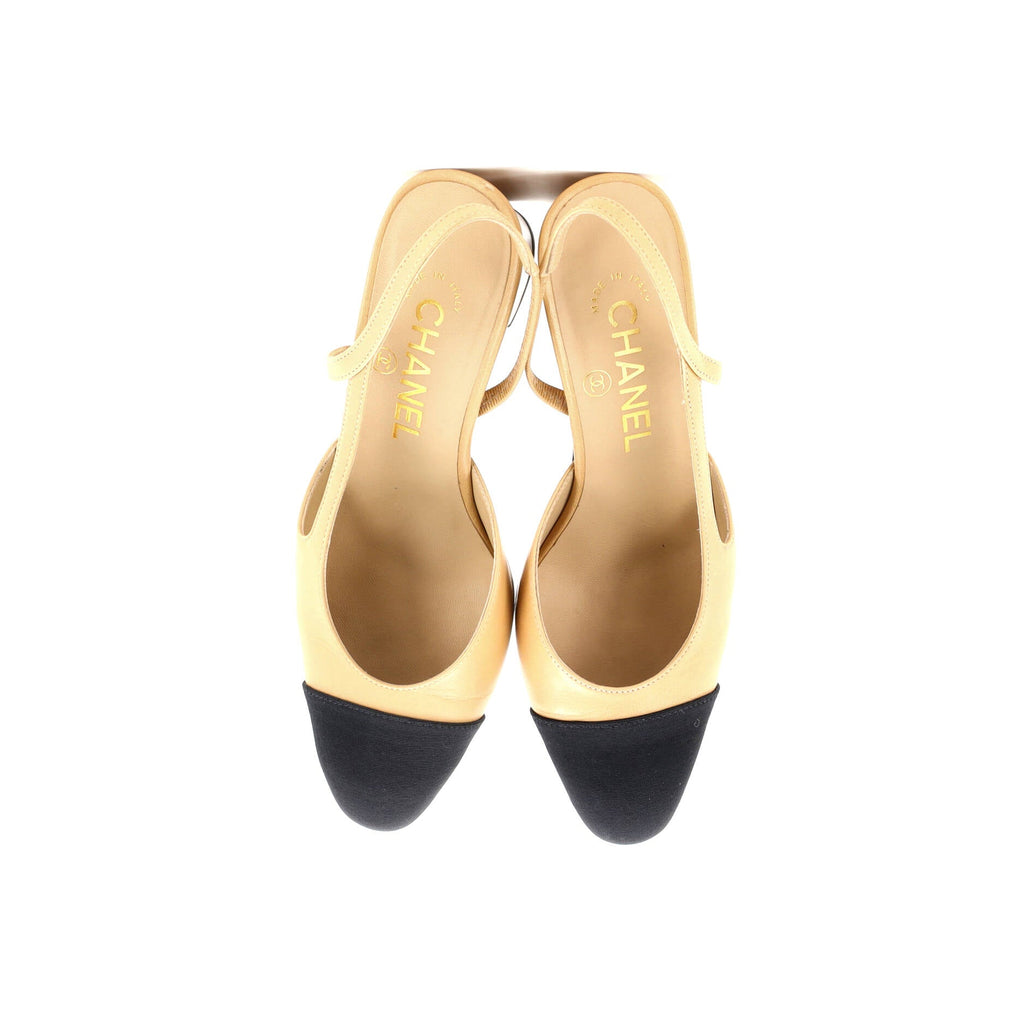 Women’s Cap Toe Slingback Pumps Leather with Grosgrain