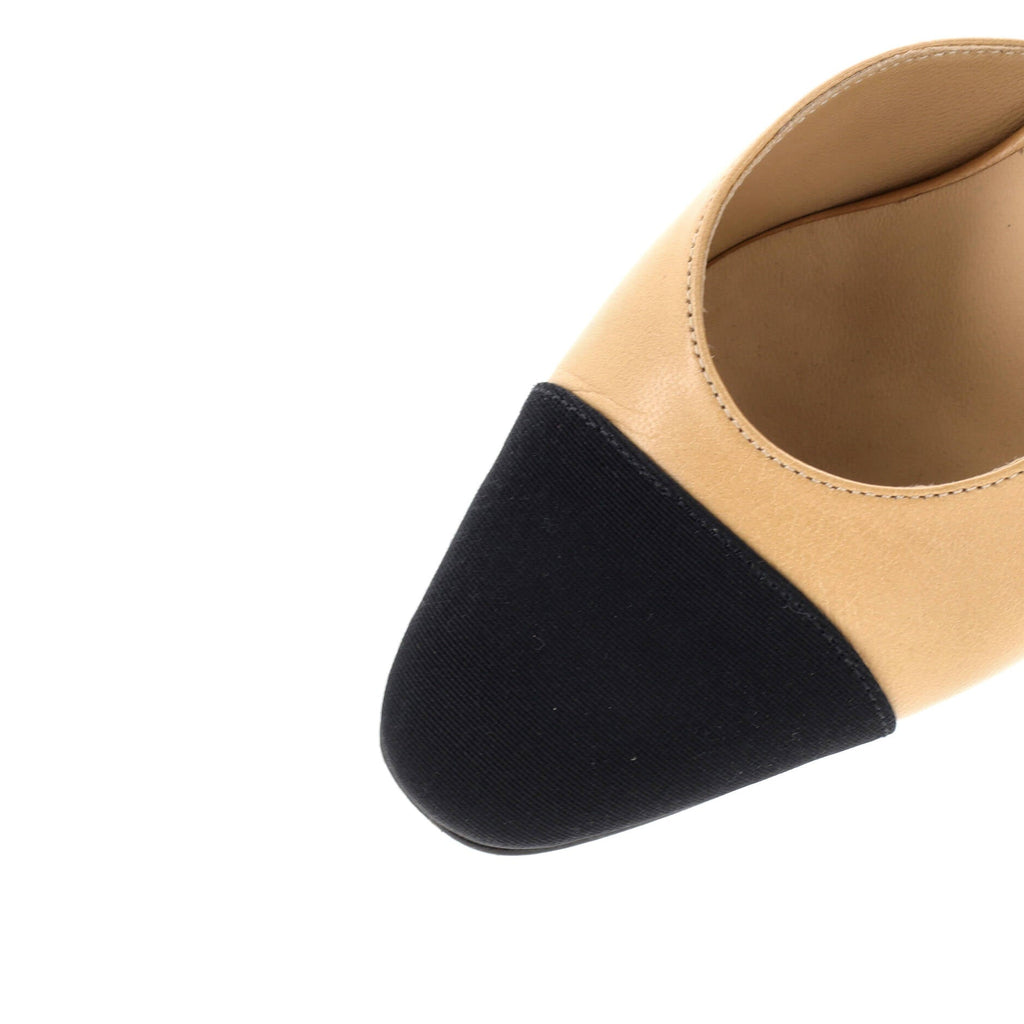Women’s Cap Toe Slingback Pumps Leather with Grosgrain