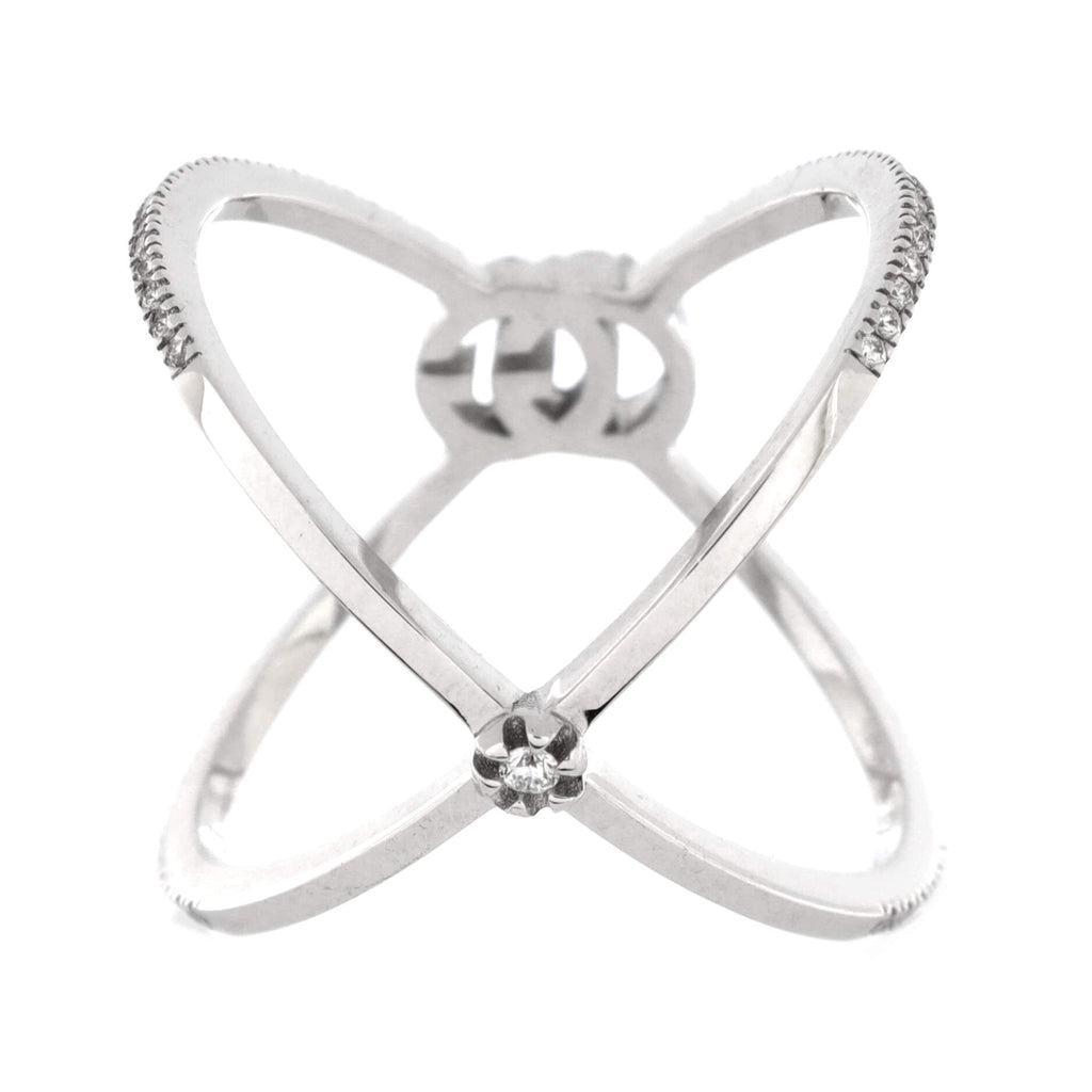 GG Running Cross Ring 18K White Gold and Pave Diamonds