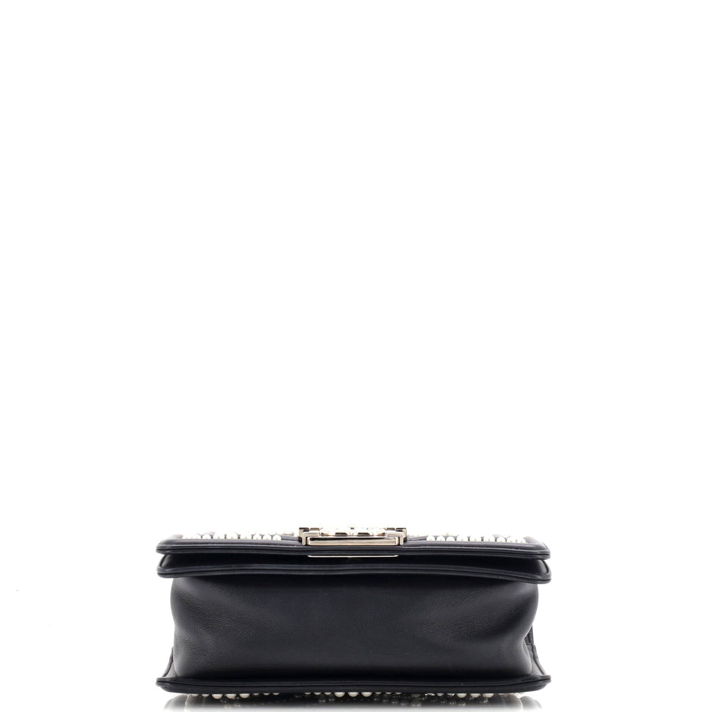 Boy Flap Bag Pearl Embellished Chevron Calfskin Small