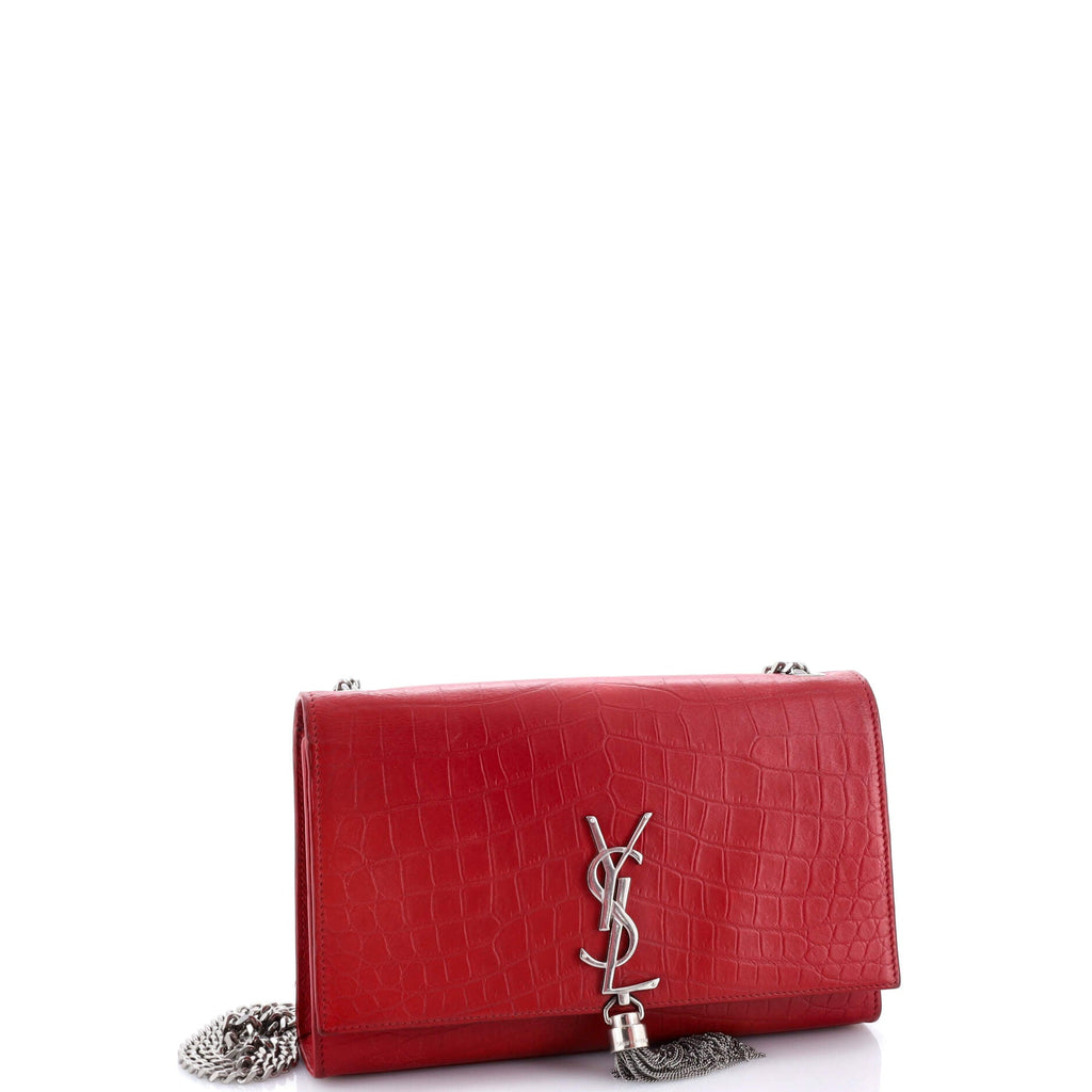 Classic Monogram Tassel Crossbody Bag Crocodile Embossed Leather Medium