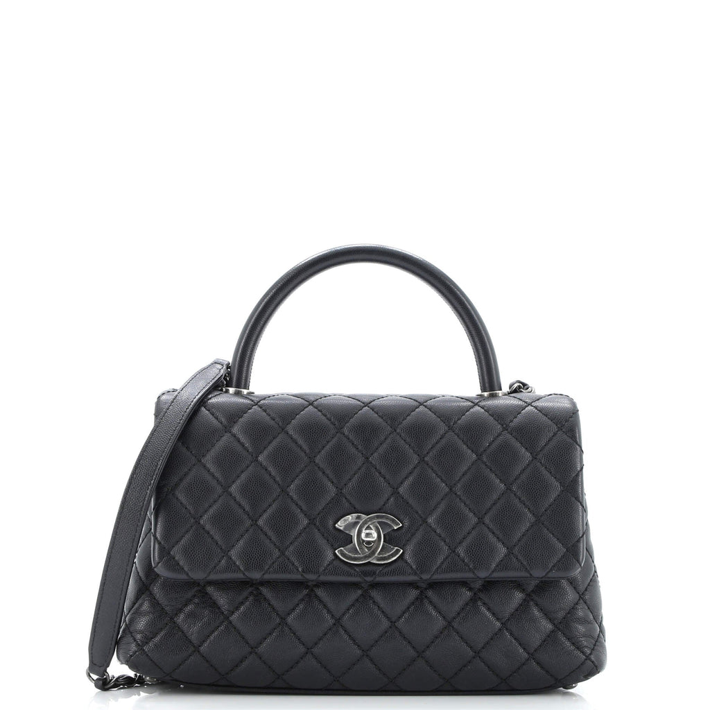 Coco Top Handle Bag Quilted Caviar Small
