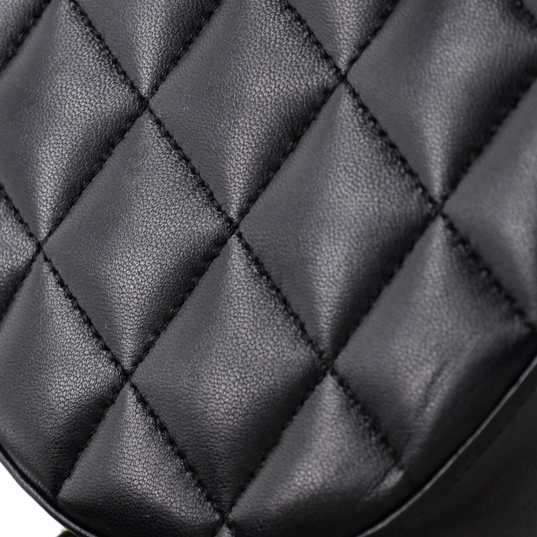 Bow Strap Round Clutch with Chain Quilted Lambskin