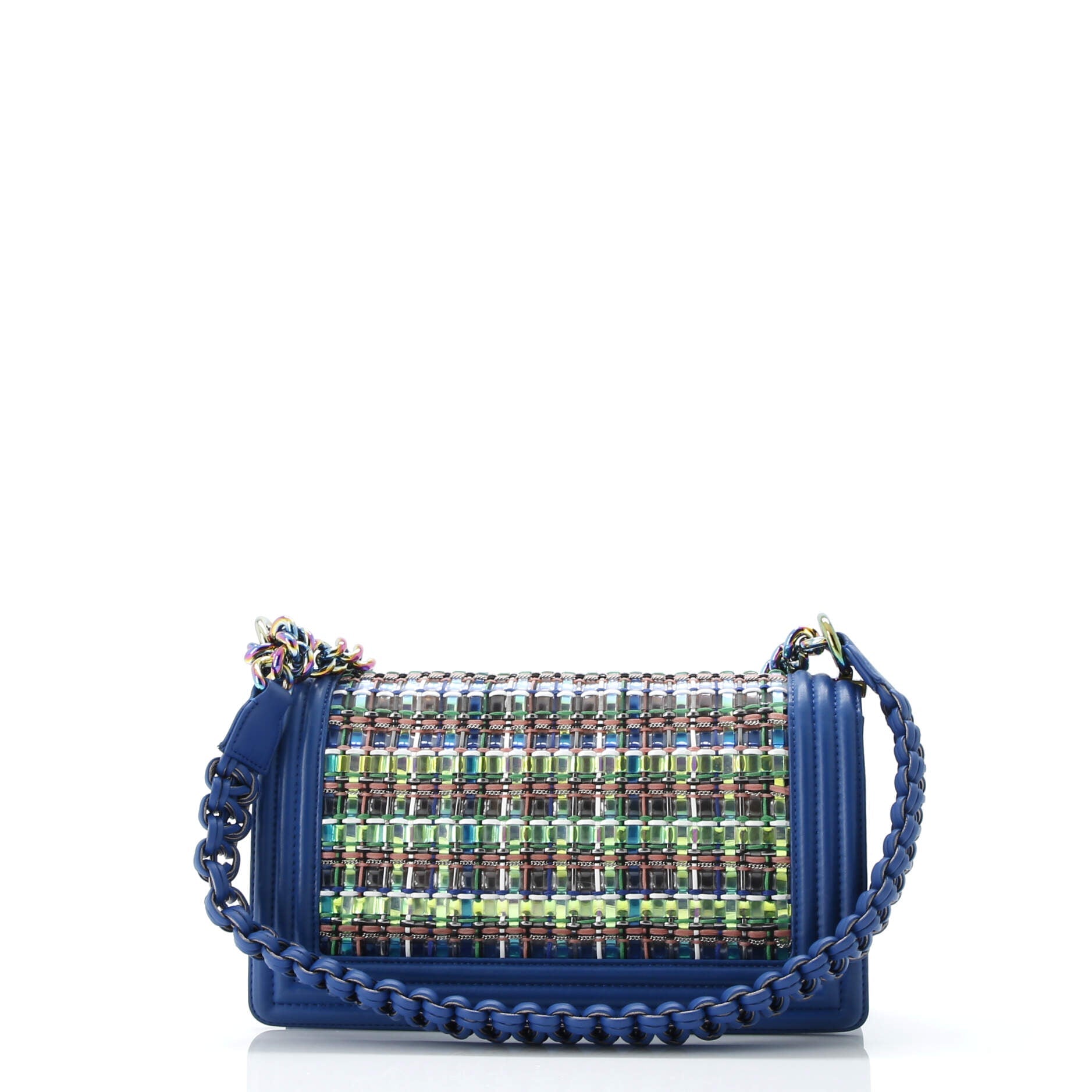 Boy Flap Bag Woven PVC with Lambskin Old Medium