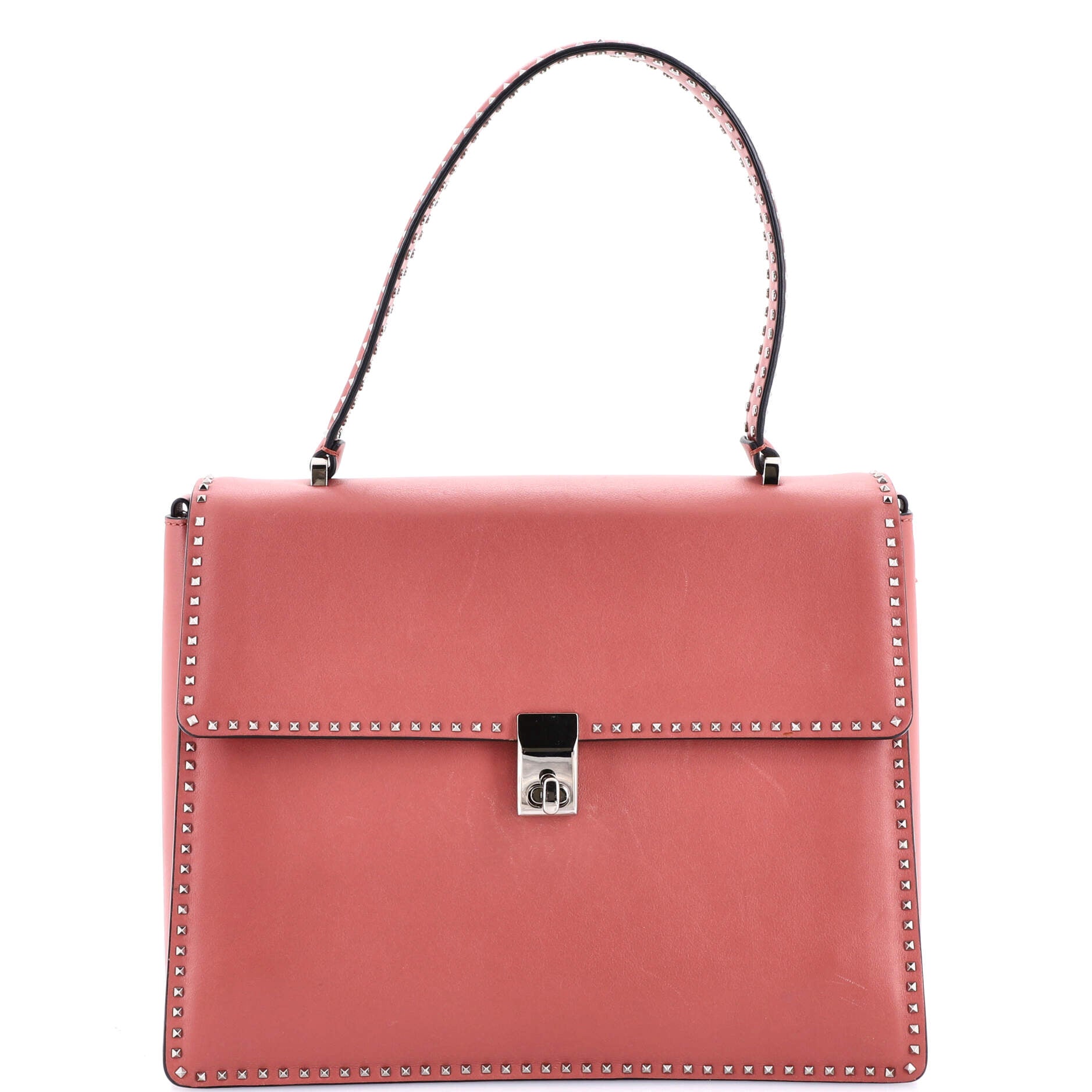 Turnlock Top Handle Bag Leather with Micro Rockstuds Medium