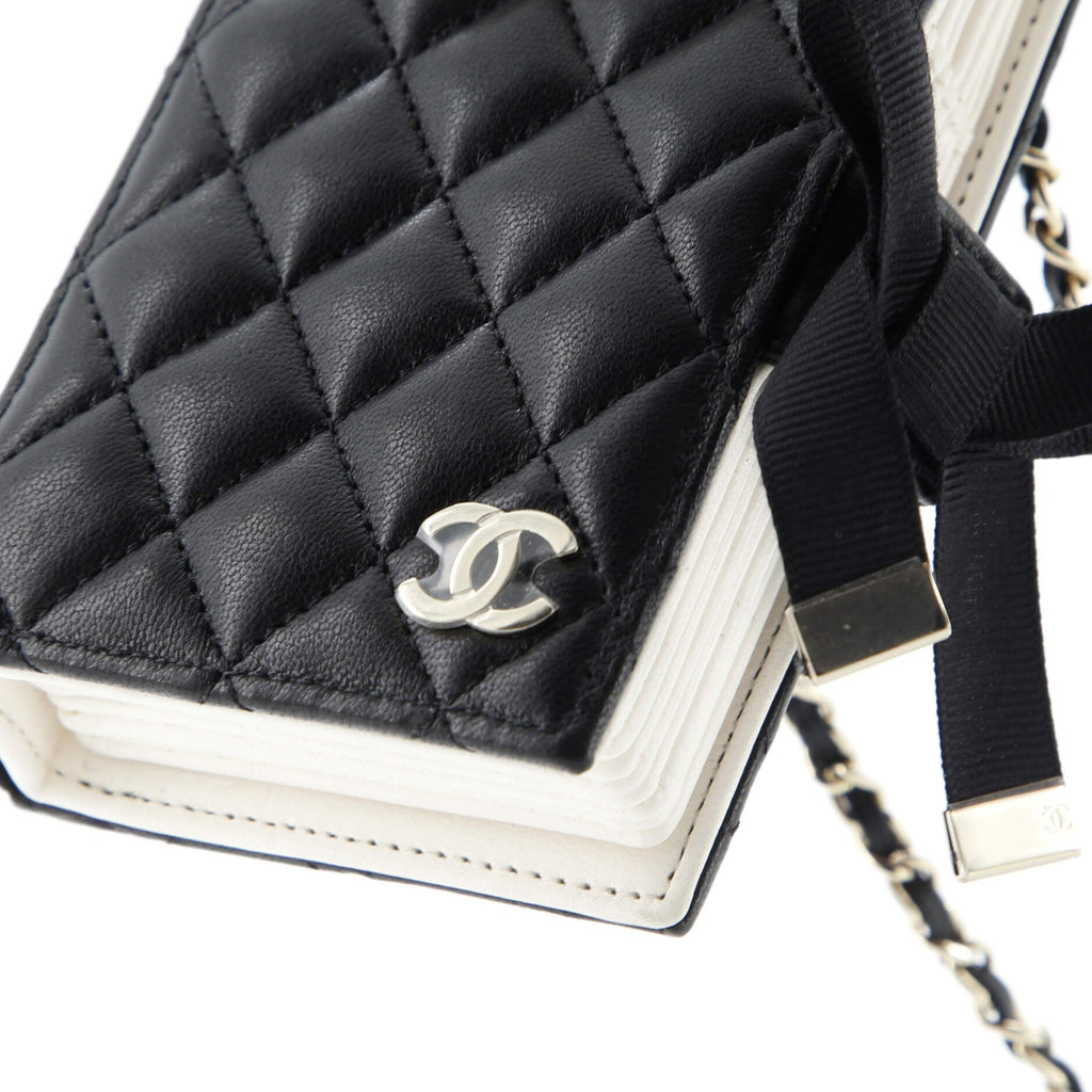 CC Book Card Holder with Chain Quilted Lambskin