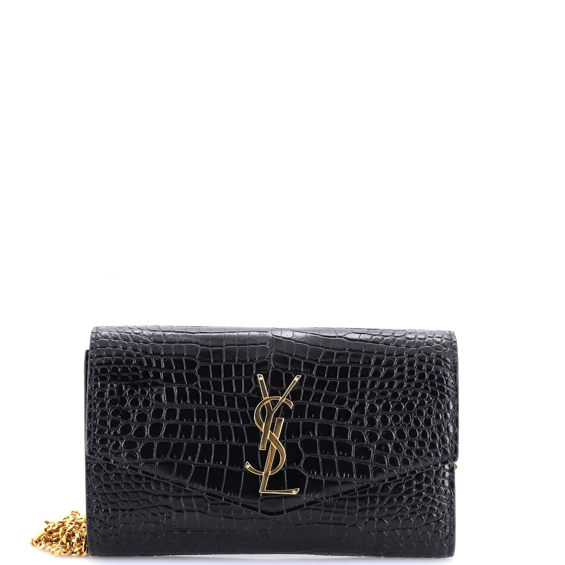 Uptown Chain Wallet Crocodile Embossed Leather