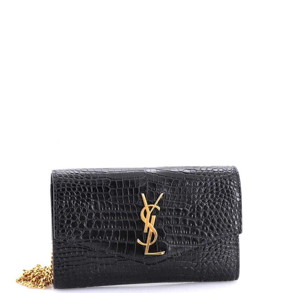 Uptown Chain Wallet Crocodile Embossed Leather