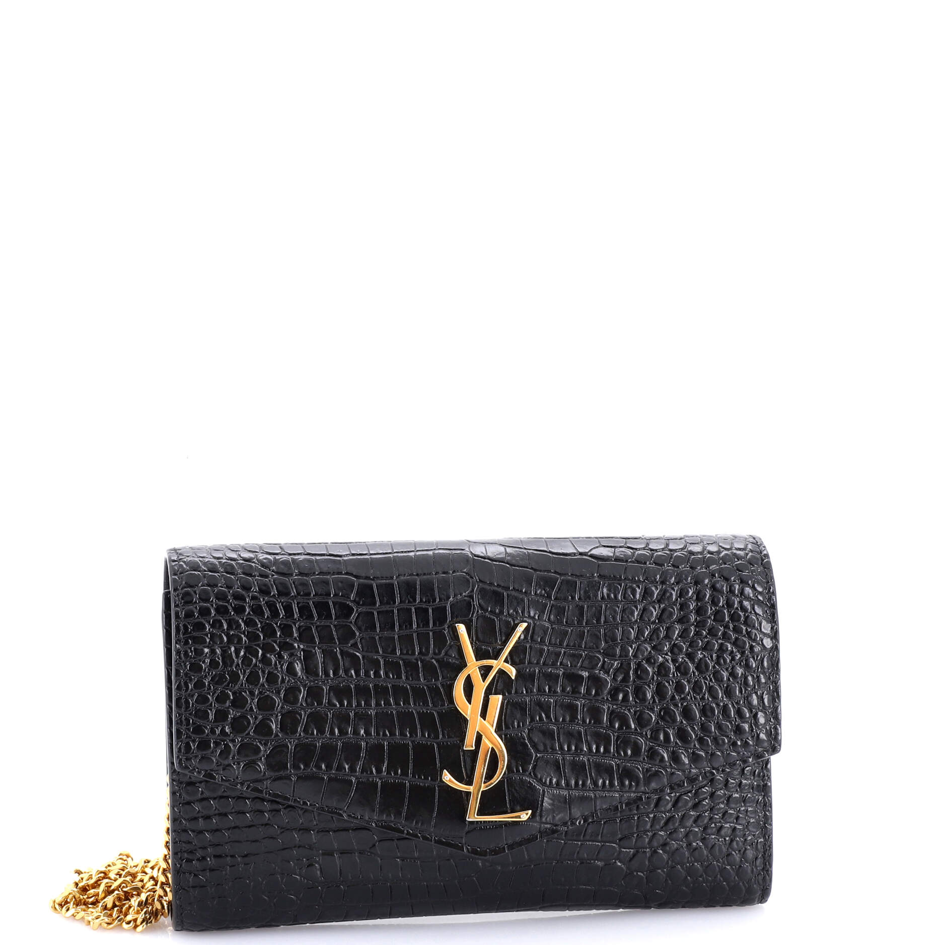 Uptown Chain Wallet Crocodile Embossed Leather