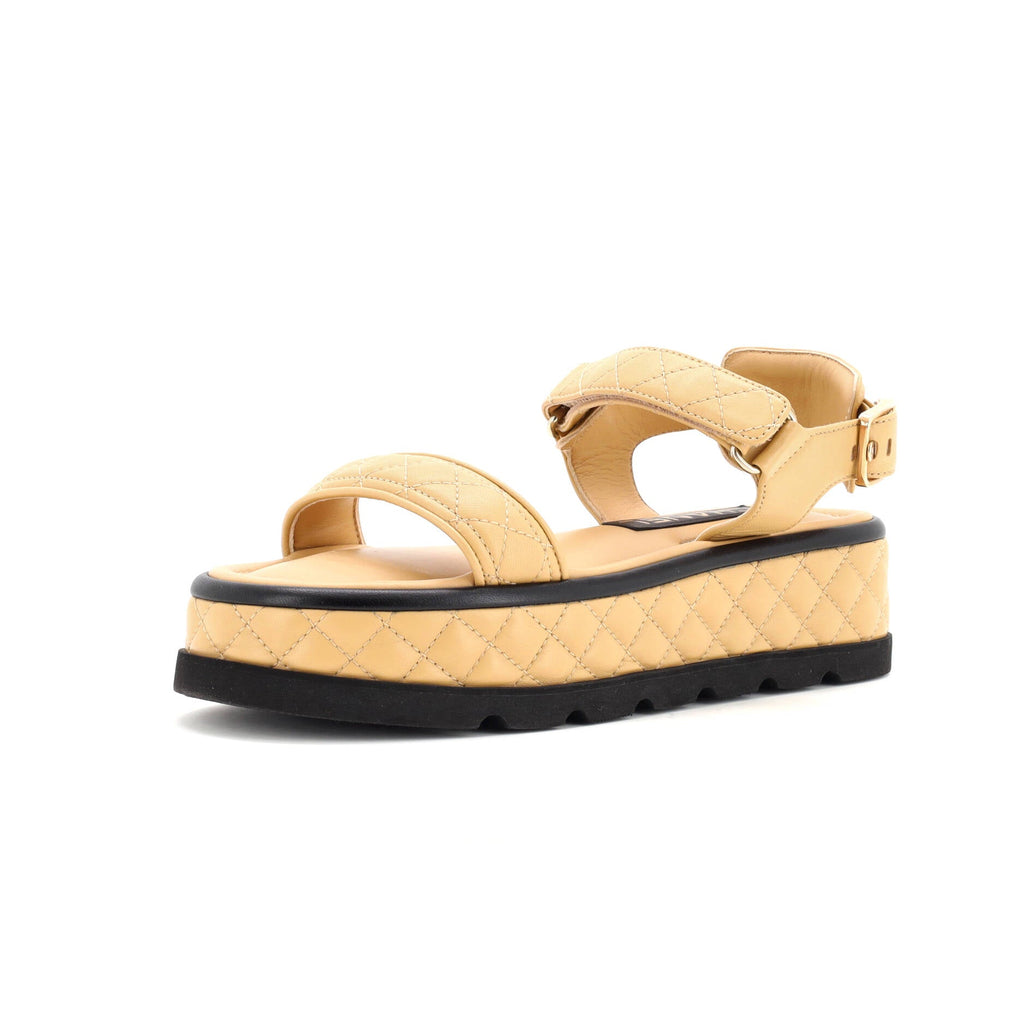 Women's Velcro Platform Sandals Quilted Leather