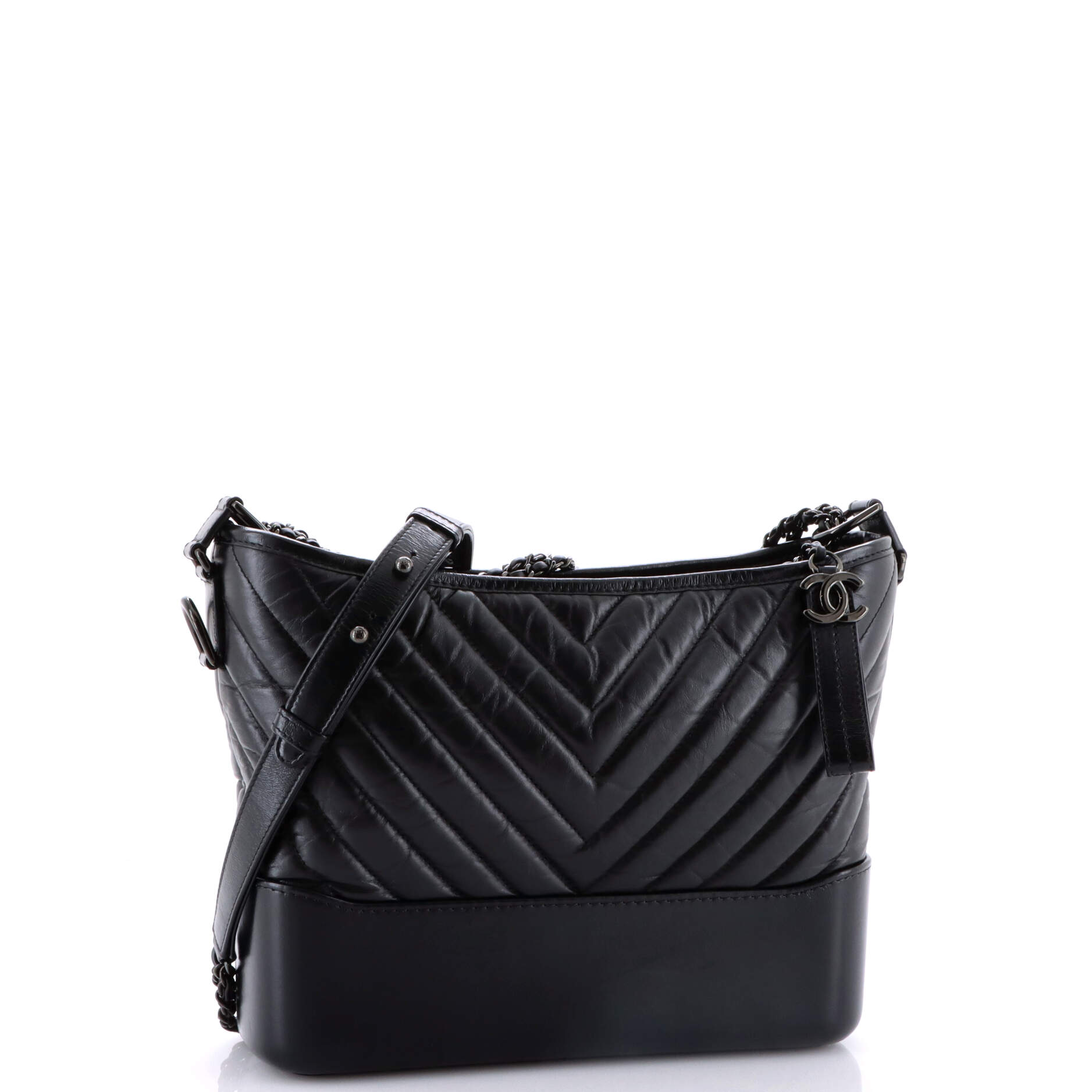 So Black Gabrielle Hobo Chevron Aged Calfskin Medium