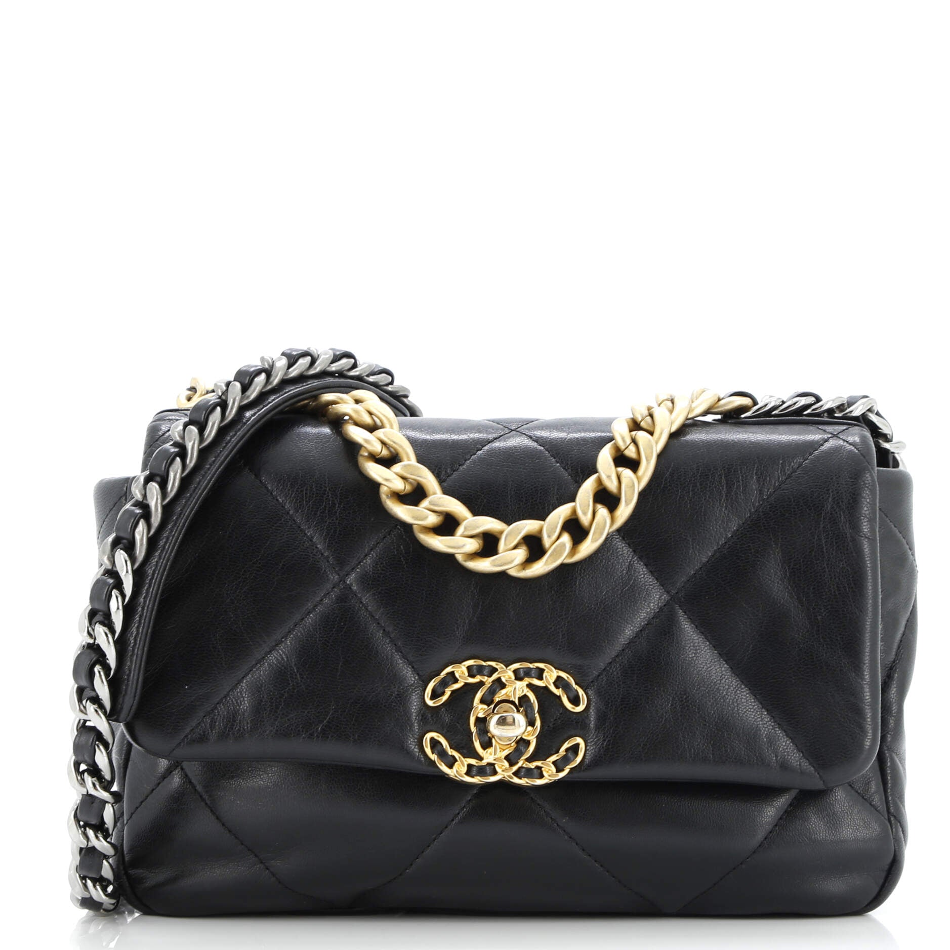 19 Flap Bag Quilted Shiny Crumpled Calfskin Medium